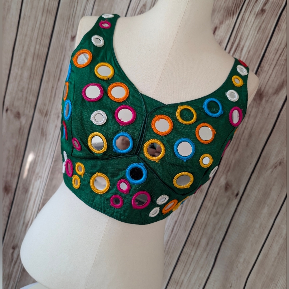 Readymade Green Crop Top Blouse| Choli | Lehenga Blouse | Real mirror